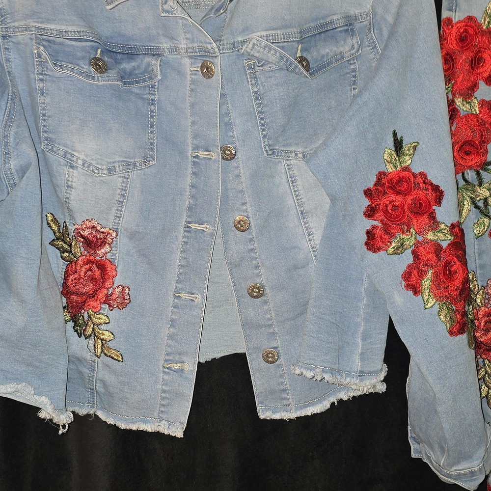 Ashley Stewart Blue Denim Jacket And Pants Set